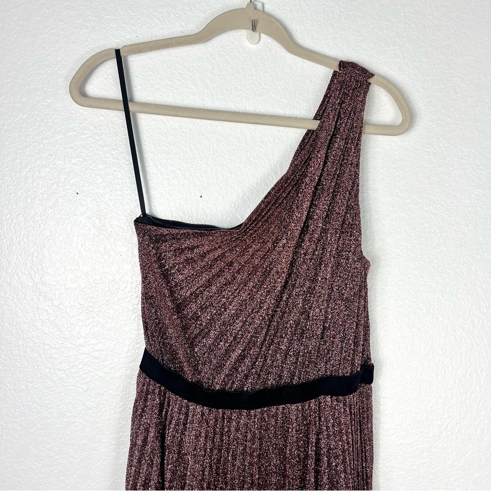 BCBGMAXAZRIA Yasmin One Shoulder Pleated Metallic Evening Gown size M - Picture 4 of 10